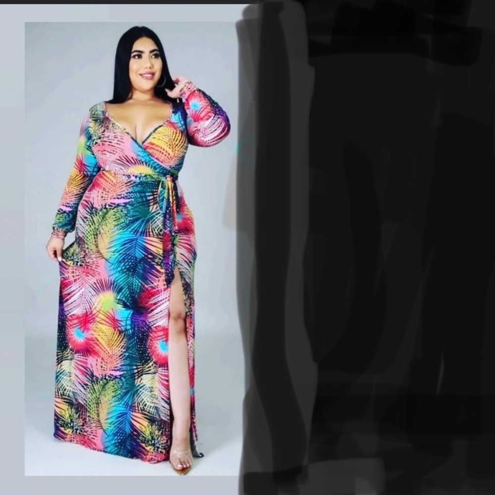 Bright Island Print Maxi Dress